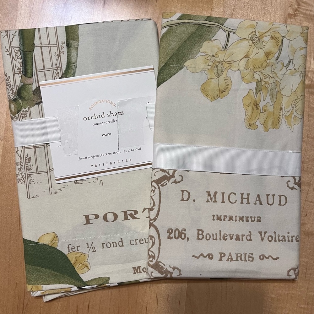 POTTERY BARN Orchid Paris Sham Euro 2 Pillowcases Set NWT